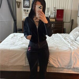 Y2K Juicy Couture Black & Pink Velvet Tracksuit